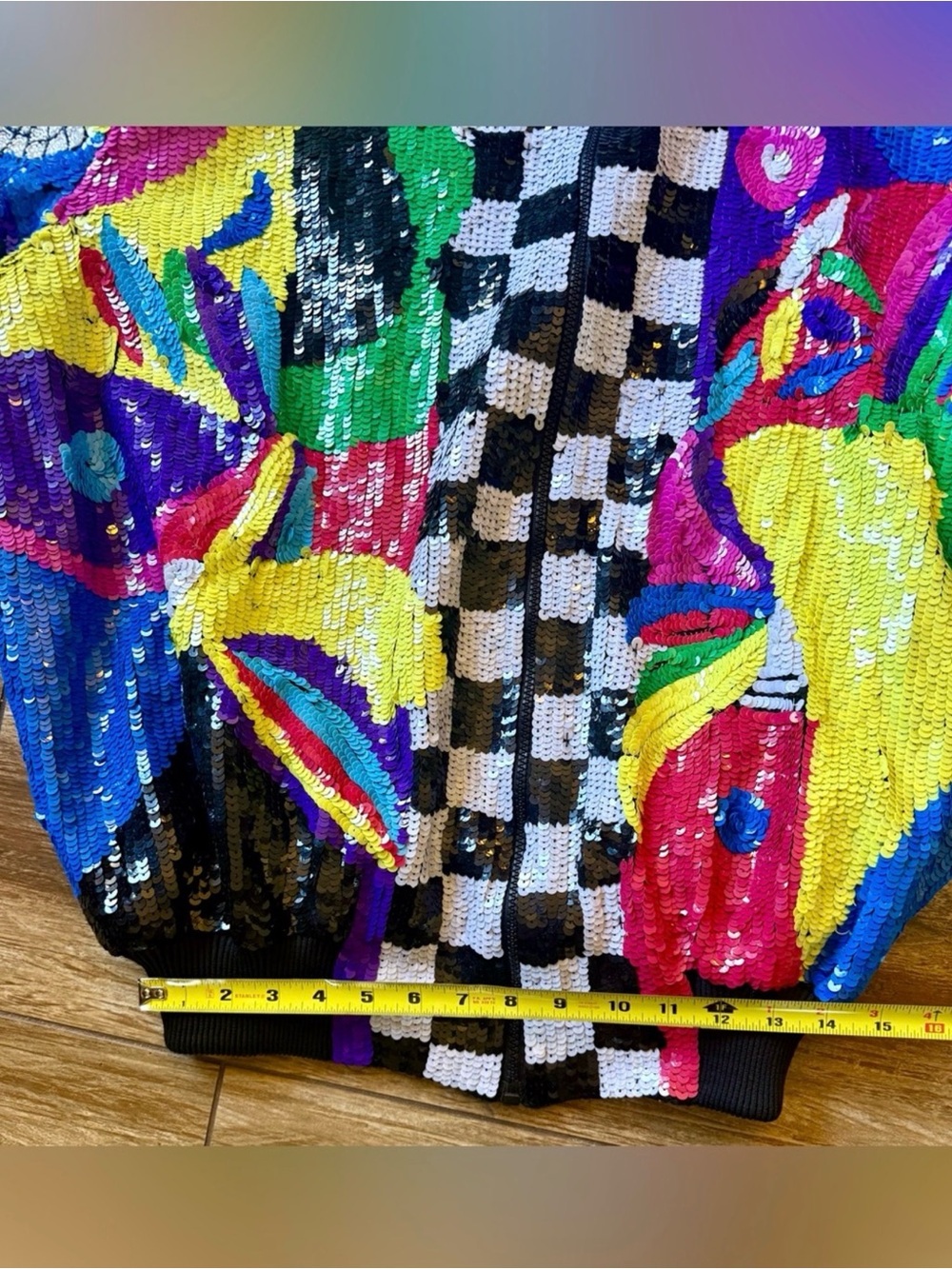Vintage Gantos Sequin Abstract Checkered Bomber Jacket - Multicolor XXL - Picture 15 of 16